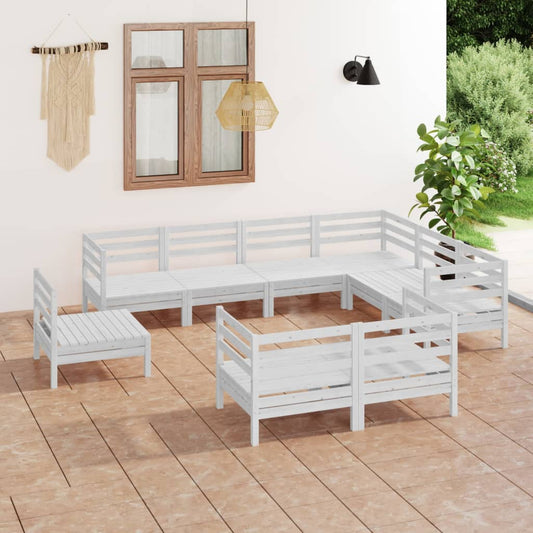 vidaXL 9 Piece Garden Lounge Set Solid Wood Pine White