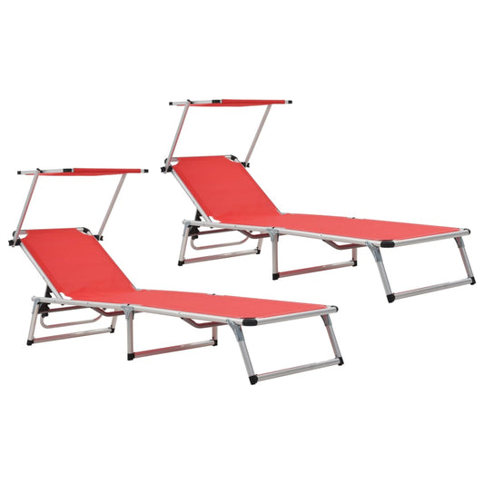 vidaXL Folding Sun Loungers with Roof 2 pcs Aluminium&Textilene Red at Willow and Wine!
