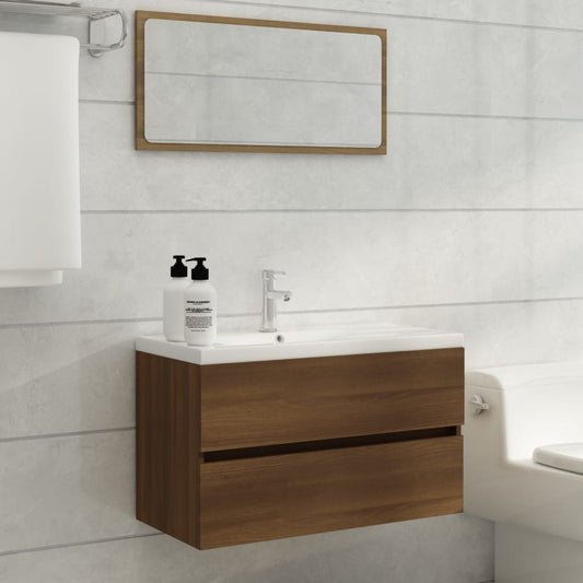 vidaXL Sink Cabinet with Built-in Basin Brown Oak Engineered Wood