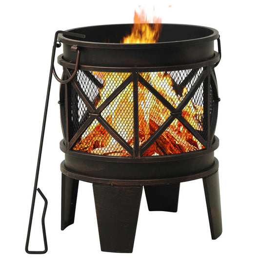 vidaXL Rustic Fire Pit with Poker Φ42x54 cm Steel at Willow and Wine!