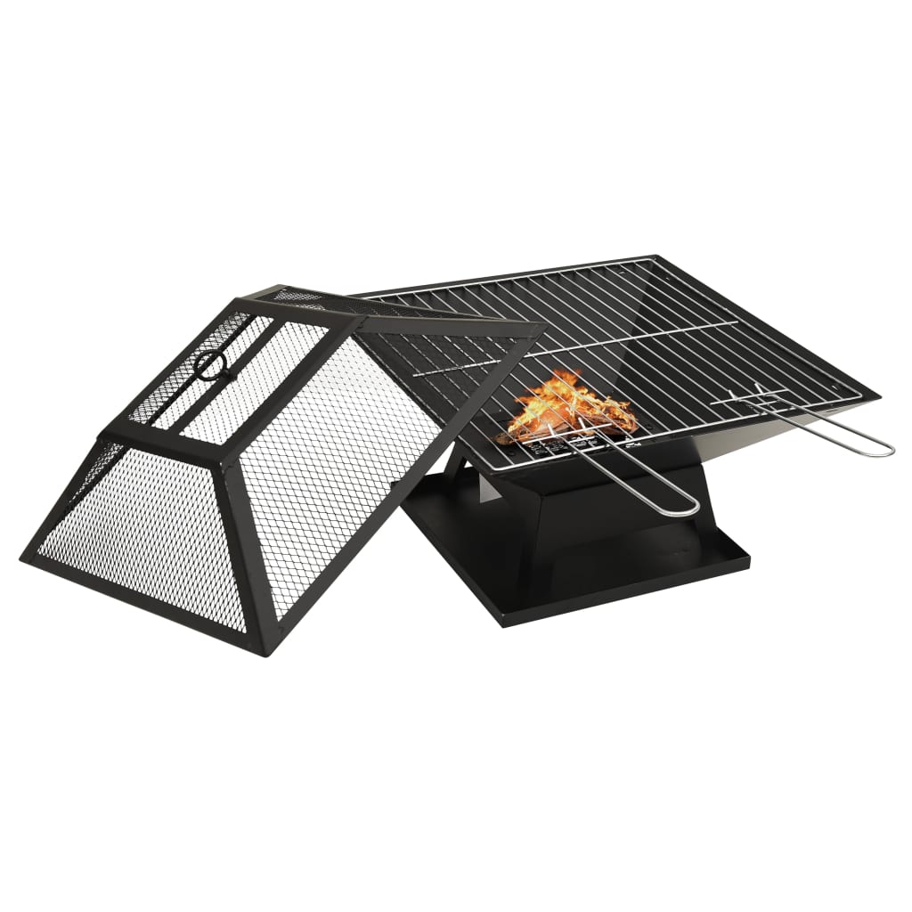 vidaXL 2-in-1 Fire Pit and BBQ with Poker 46.5x46.5x37 cm Steel