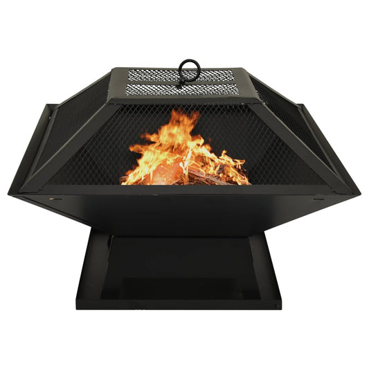 vidaXL 2-in-1 Fire Pit and BBQ with Poker 46.5x46.5x37 cm Steel