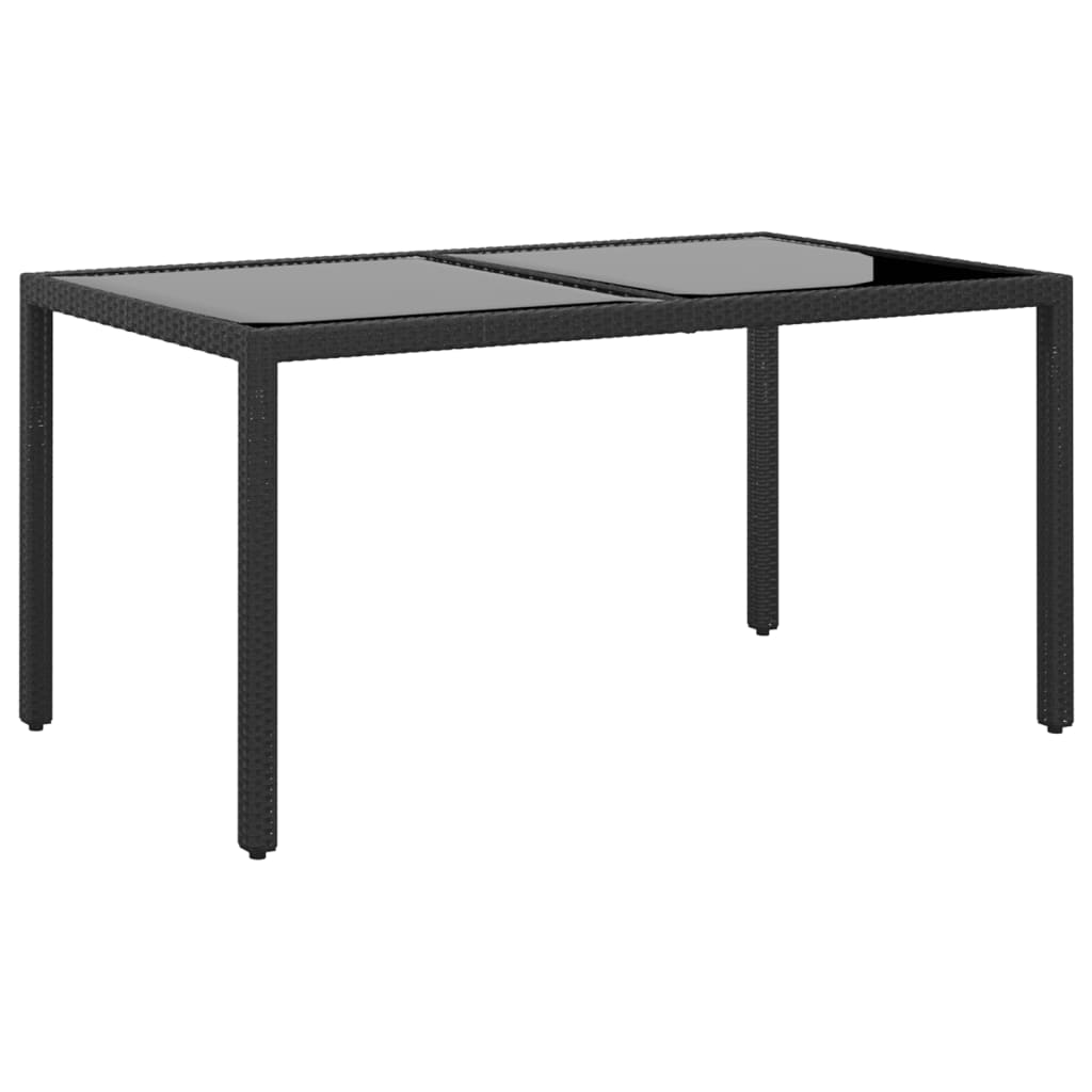 vidaXL Garden Table 150x90x75 cm Tempered Glass and Poly Rattan Black