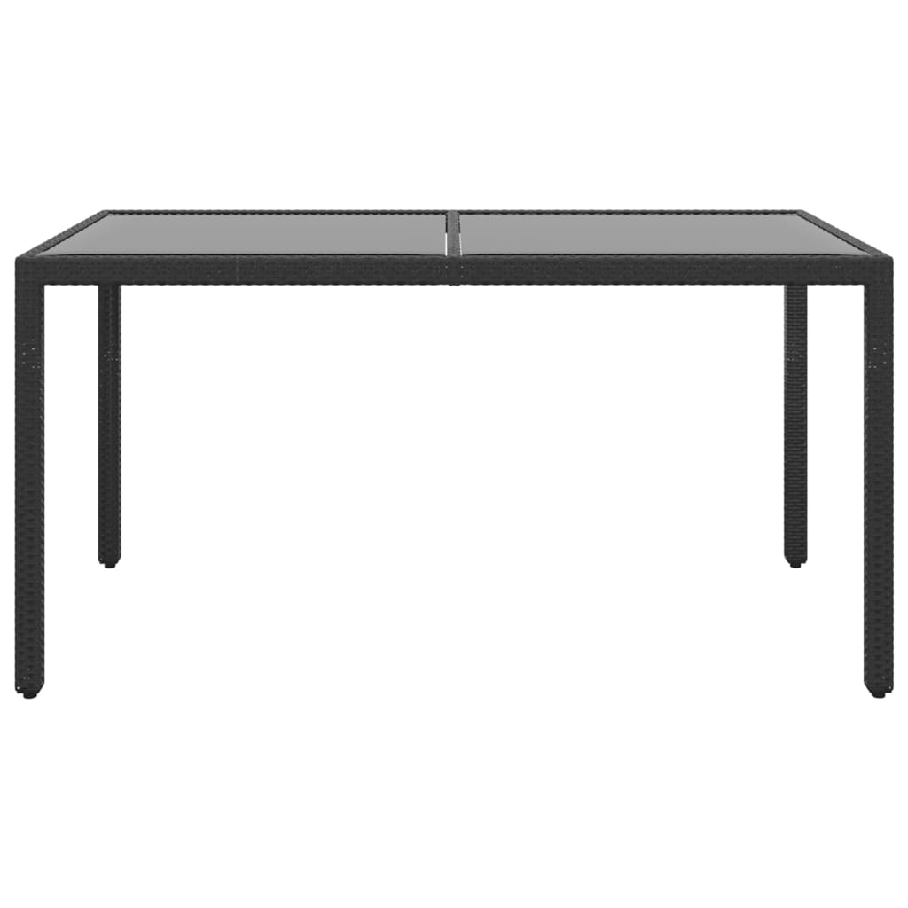 vidaXL Garden Table 150x90x75 cm Tempered Glass and Poly Rattan Black