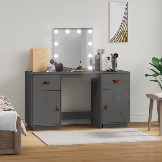vidaXL Dressing Table Set with LED Grey Solid Wood Pine at Willow and Wine!