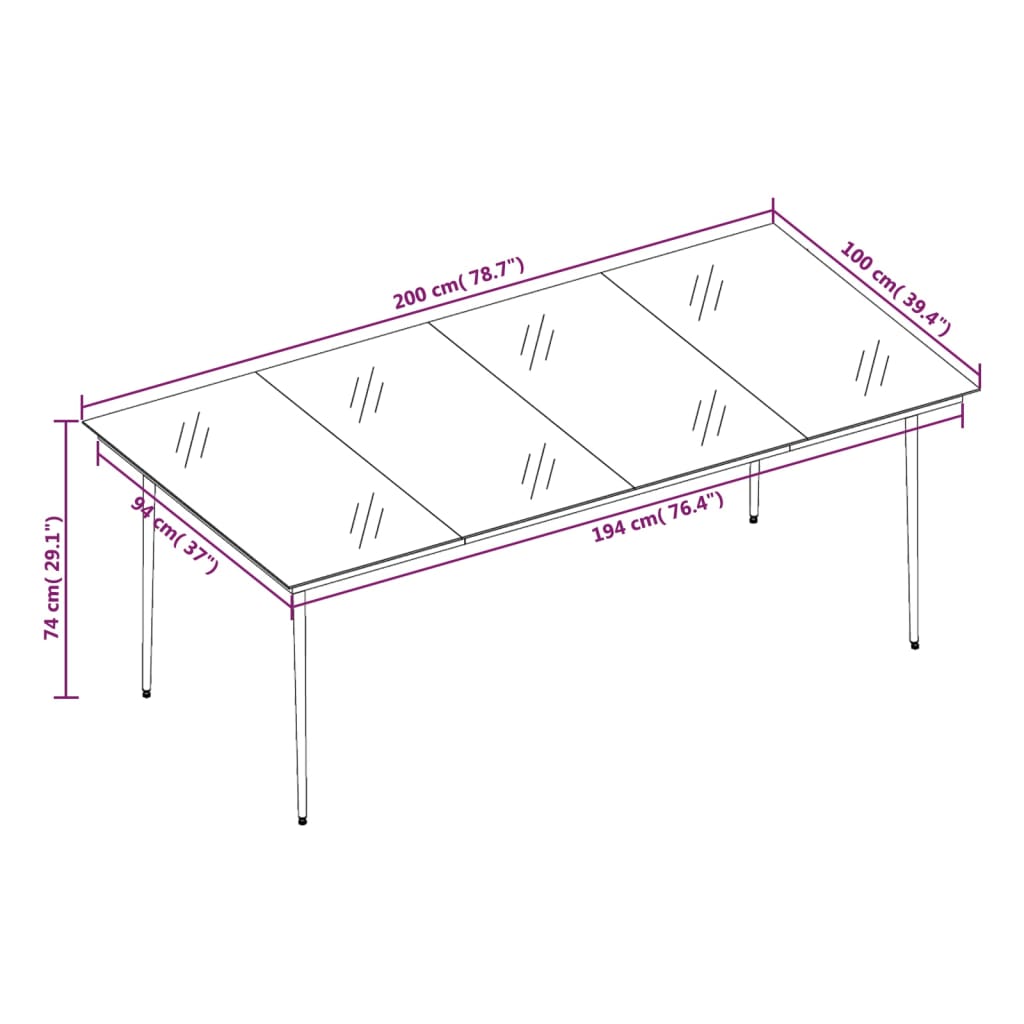 garden-dining-table-black-200x100x74-cm-steel-and-glass At Willow and Wine