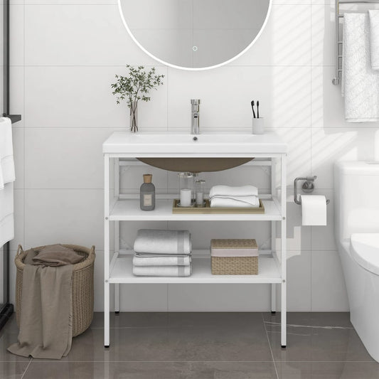 Bathroom Washbasin Frame with Built-in Basin White Iron at Willow and Wine!