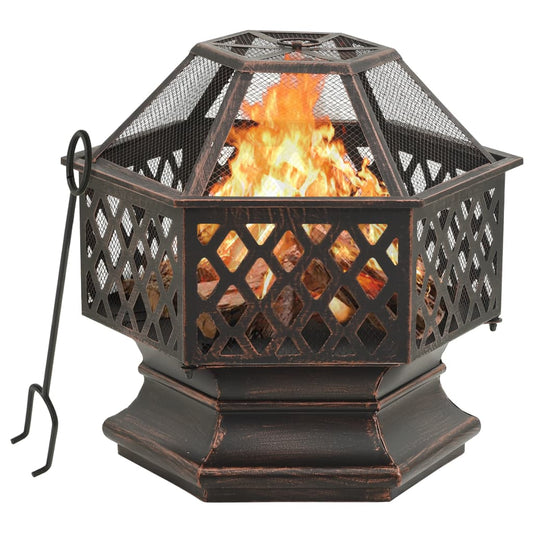 vidaXL Rustic Fire Pit with Poker 62x54x56 cm XXL Steel at Willow and Wine!