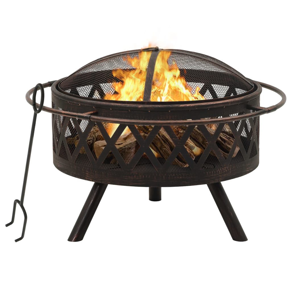 vidaXL Rustic Fire Pit with Poker 76 cm XXL Steel at Willow and Wine!