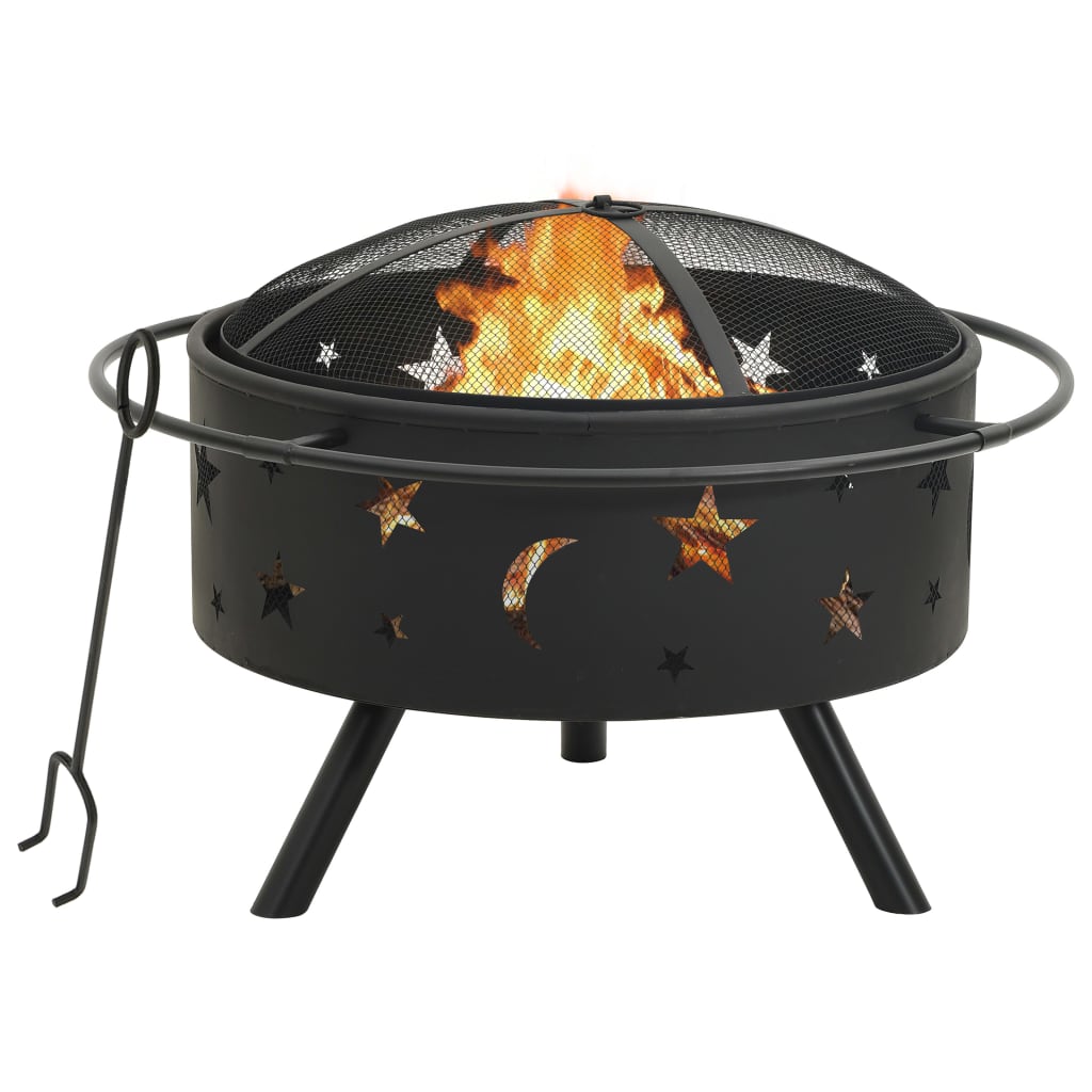 vidaXL Fire Pit with Poker 76 cm XXL Steel at Willow and Wine!