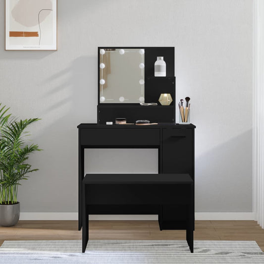 vidaXL Dressing Table Set with LED Black Engineered Wood at Willow and Wine!