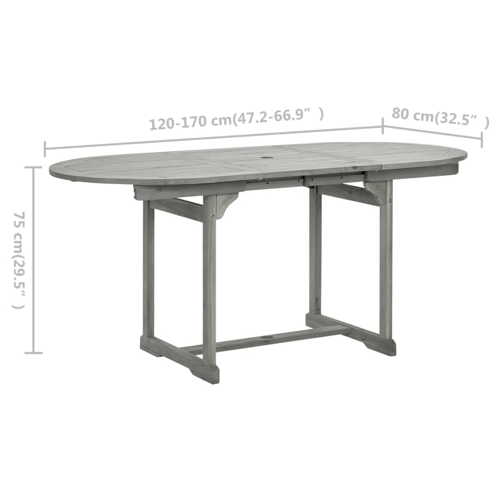 vidaXL Garden Dining Table (120-170)x80x75 cm Solid Acacia Wood