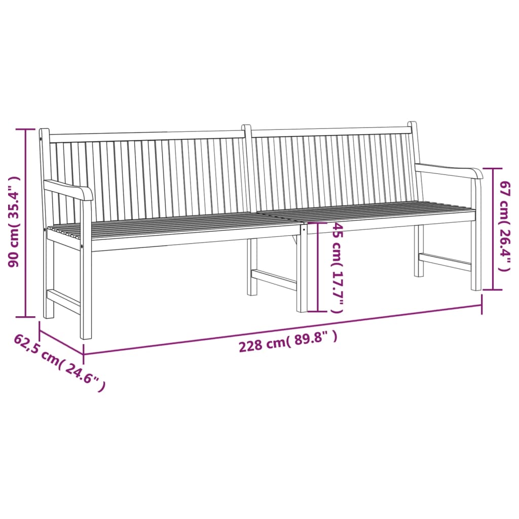 vidaXL Garden Bench 228 cm Solid Teak Wood