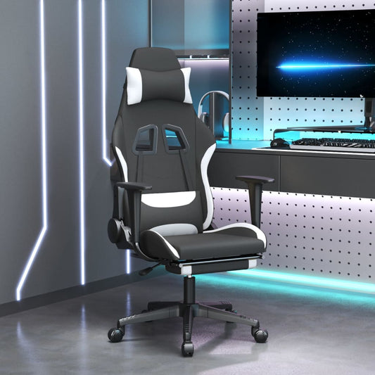 vidaXL Gaming Chair with Footrest Black and White Fabric at Willow and Wine!
