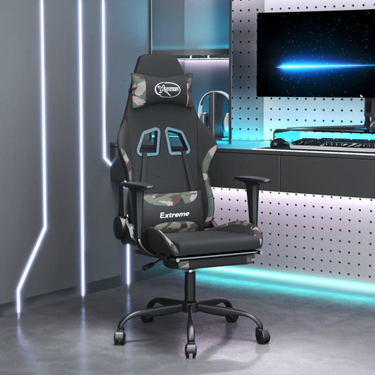 vidaXL Gaming Chair with Footrest Black and Camouflage Fabric at Willow and Wine!