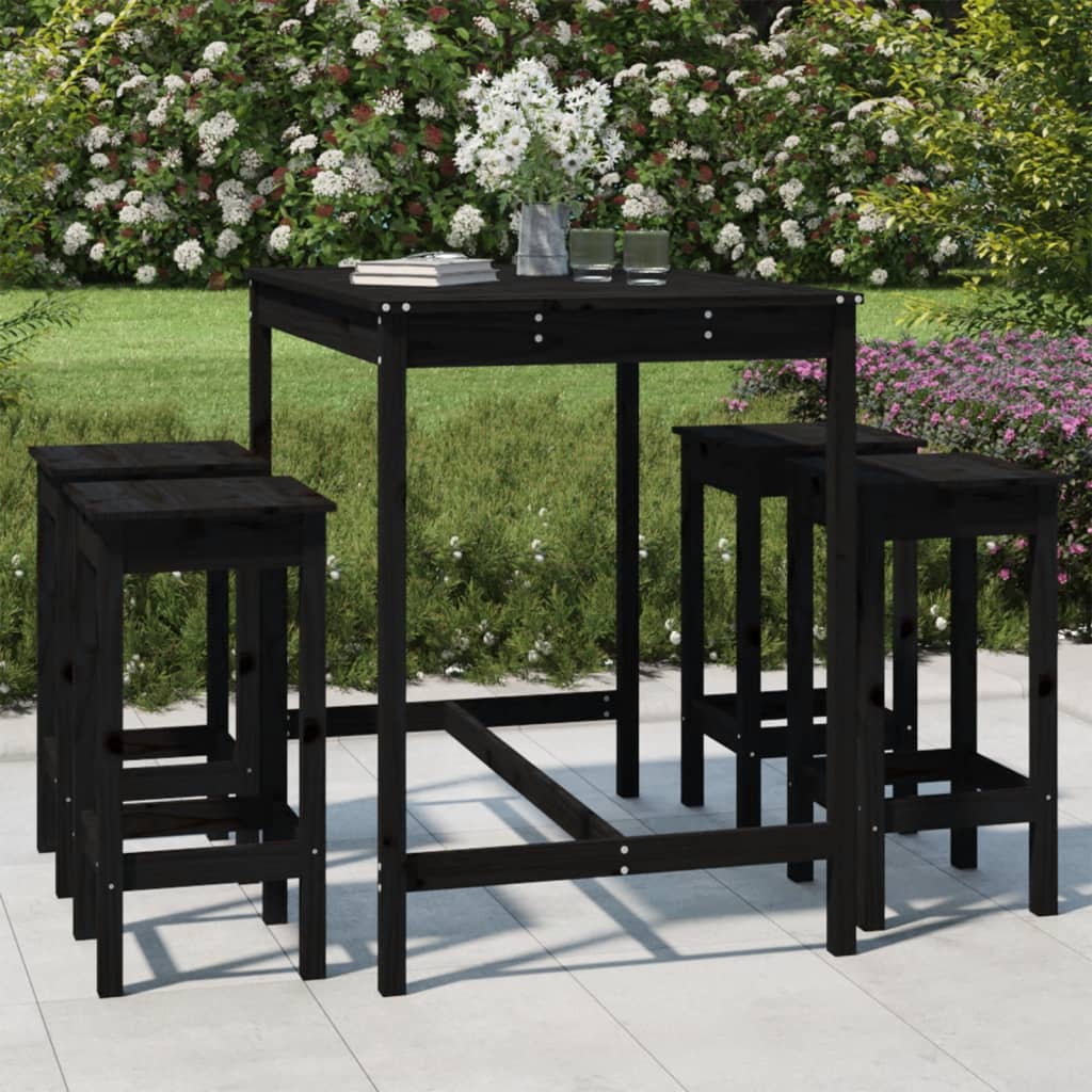 vidaXL 5 Piece Garden Bar Set Black Solid Wood Pine at Willow and Wine!