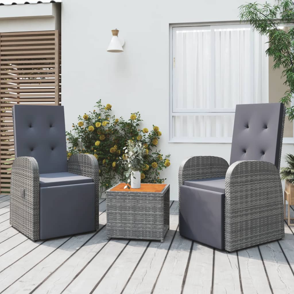 vidaXL 3 Piece Garden Lounge Set Grey Poly Rattan&Solid Wood Acacia at Willow and Wine!