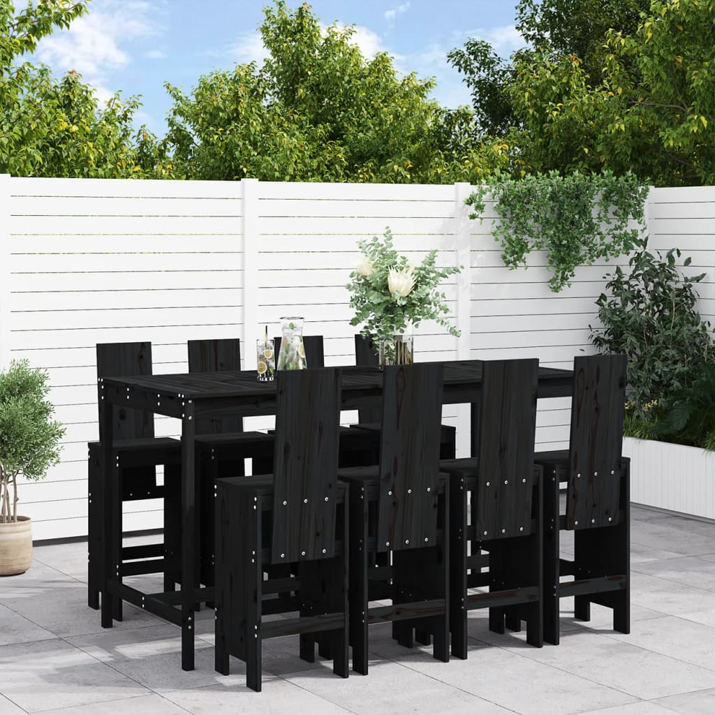 vidaXL 9 Piece Garden Bar Set Black Solid Wood Pine at Willow and Wine!