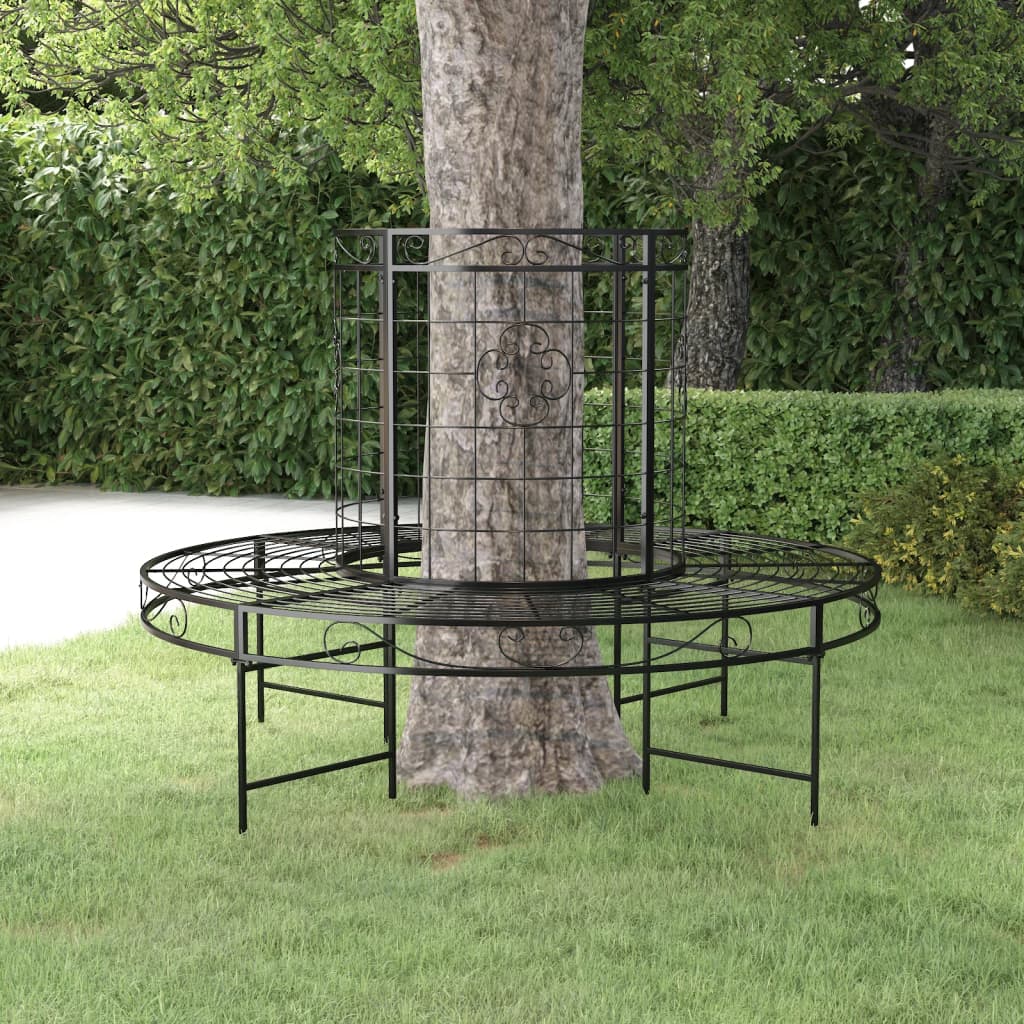 vidaXL Round Tree Bench Ø137 cm Black Steel at Willow and Wine!