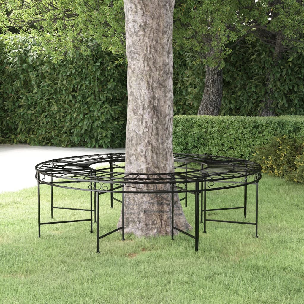 vidaXL Round Tree Bench Ø160 cm Black Steel at Willow and Wine!