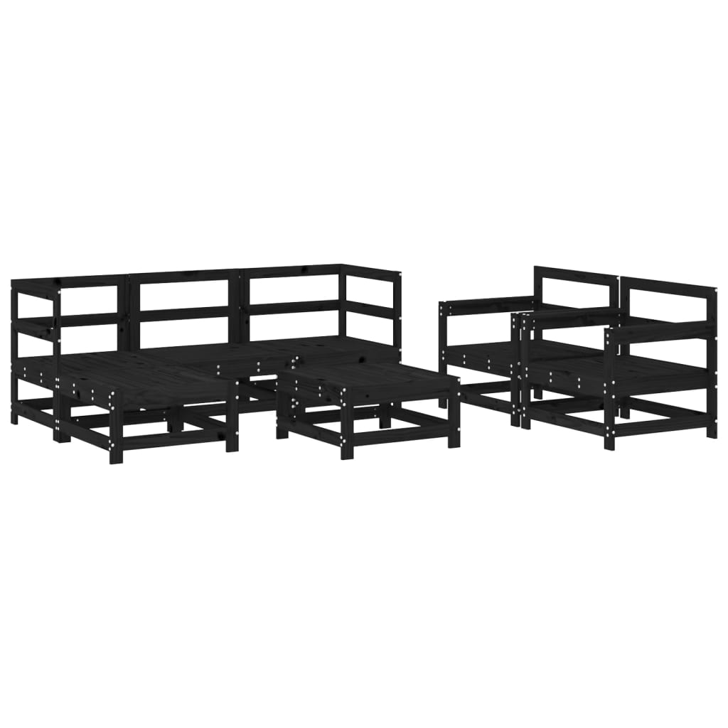 vidaXL 7 Piece Garden Lounge Set Black Solid Wood Pine