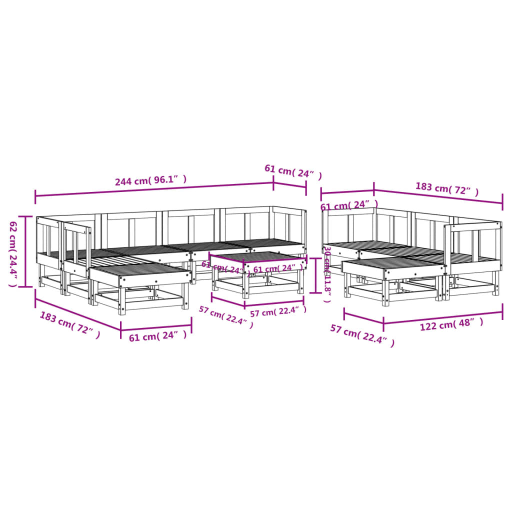 vidaXL 11 Piece Garden Lounge Set Impregnated Wood Pine