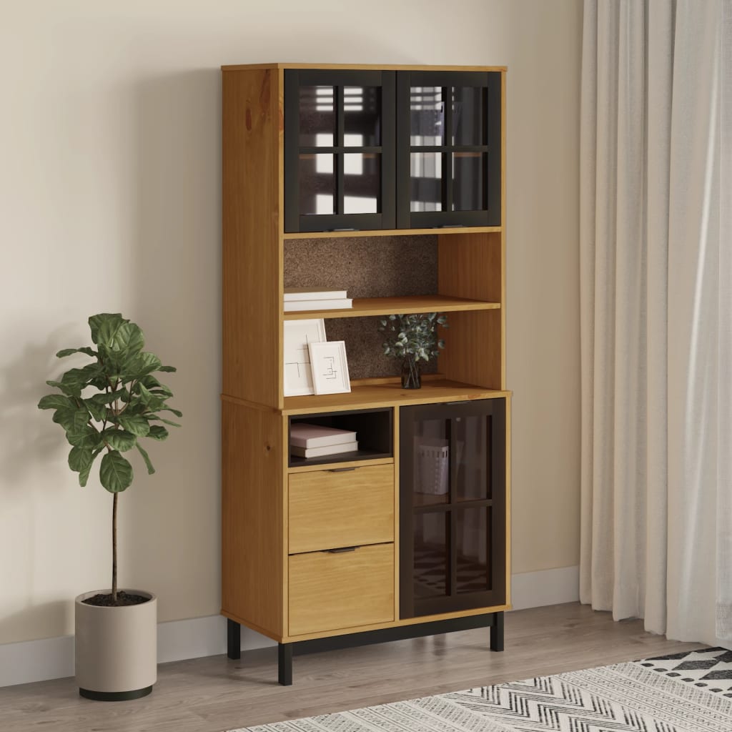 vidaXL Highboard with Glass Doors FLAM 80x40x180 cm Solid Wood Pine at Willow and Wine!