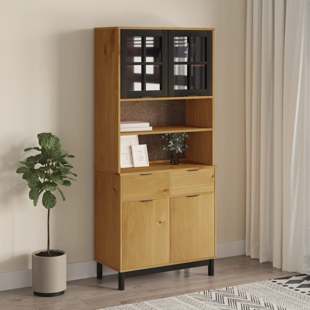 vidaXL Highboard with Glass Doors FLAM 80x40x180 cm Solid Wood Pine at Willow and Wine!