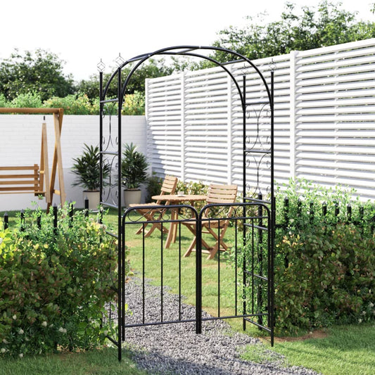 vidaXL Garden Arch with Gate Black 108x45x235 cm Steel at Willow and Wine!