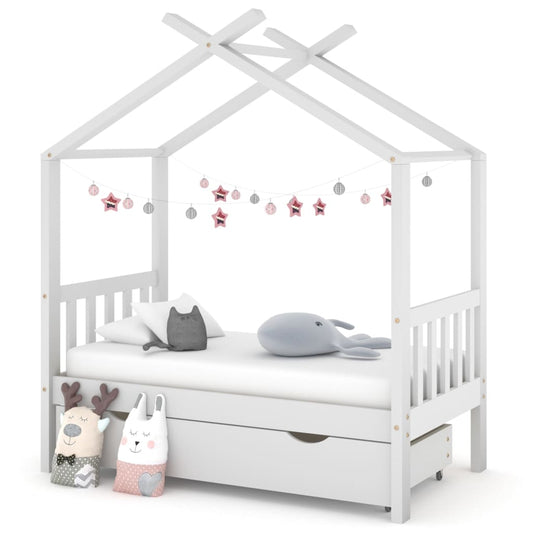 kids-bed-frame-with-a-drawer-white-solid-pine-wood-70x140-cm At Willow and Wine