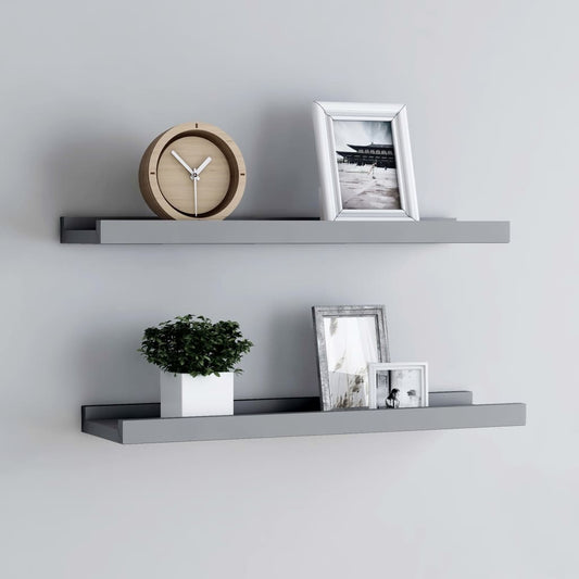 vidaXL Picture Frame Ledge Shelves 2 pcs Grey 60x9x3 cm MDF