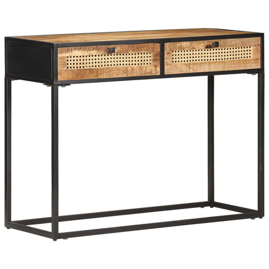 vidaXL Console Table 100x35x75 cm Rough Mango Wood and Natural Cane at Willow and Wine!