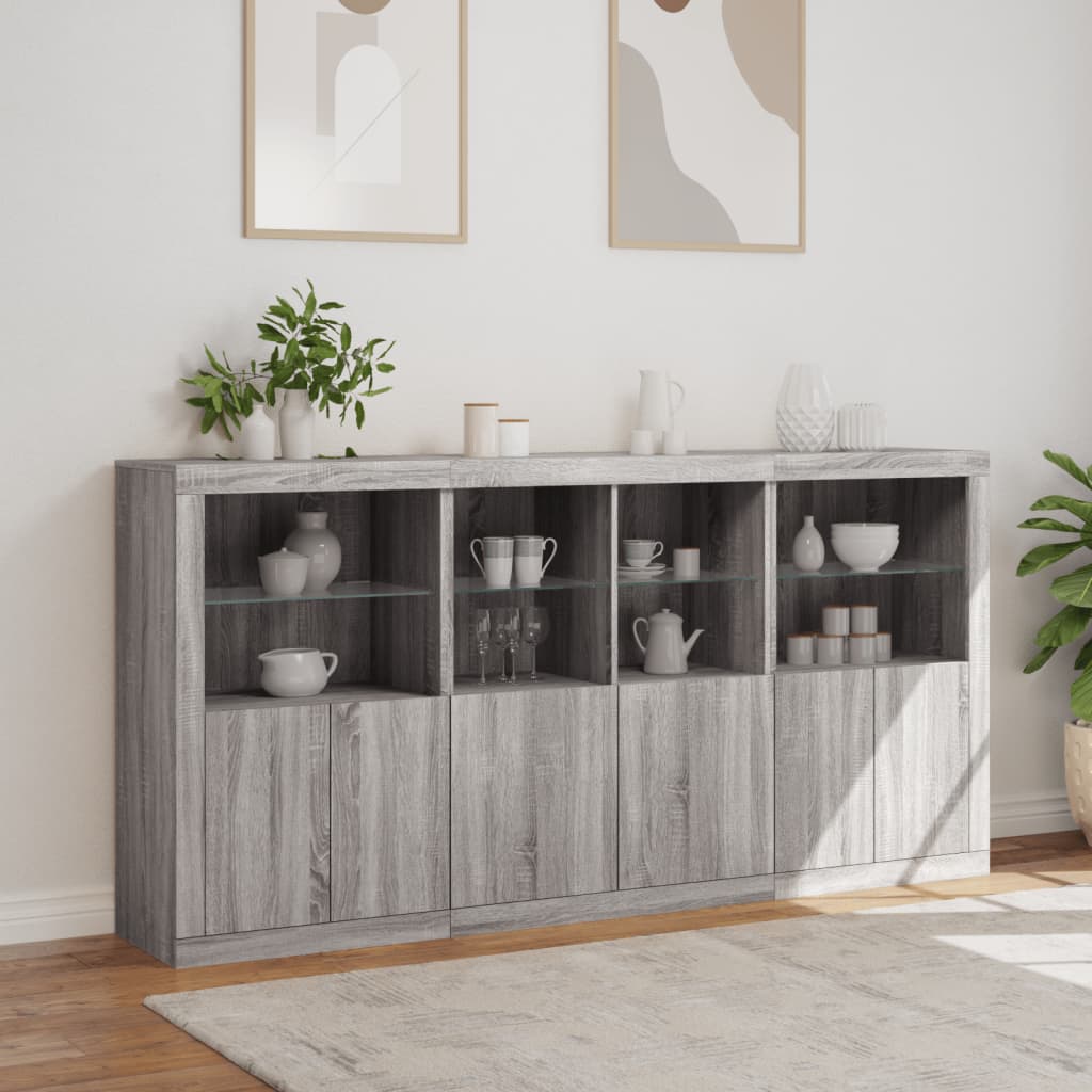 Sideboard with LED Lights Grey Sonoma 202x37x100 cm