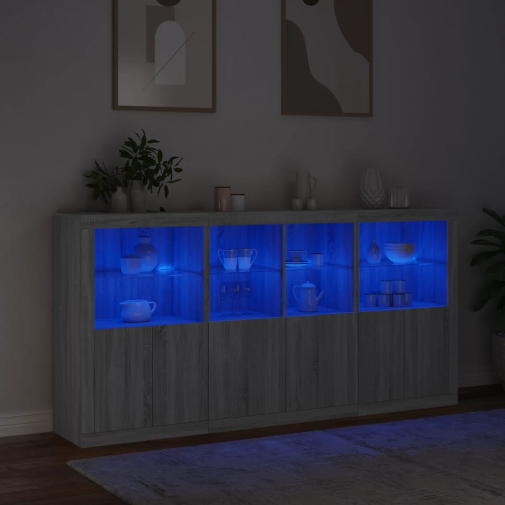 Sideboard with LED Lights Grey Sonoma 202x37x100 cm