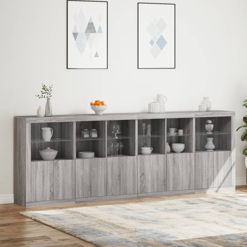 Sideboard with LED Lights Grey Sonoma 283x37x100 cm