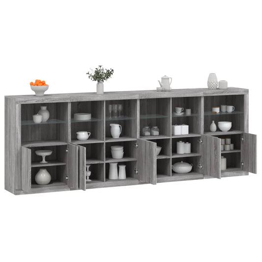 Sideboard with LED Lights Grey Sonoma 283x37x100 cm