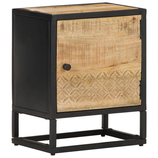 vidaXL Bedside Cabinet with Carved Door 40x30x50 cm Rough Mango Wood at Willow and Wine!