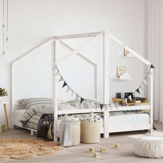 vidaXL Kids Bed Frame White 2x(80x160) cm Solid Wood Pine at Willow and Wine!