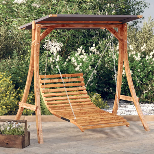 vidaXL Swing Bed with Canopy Solid Wood Spruce with Teak Finish at Willow and Wine!