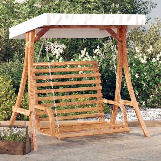 vidaXL Swing Bench with Canopy Solid Wood Spruce with Teak Finish at Willow and Wine!