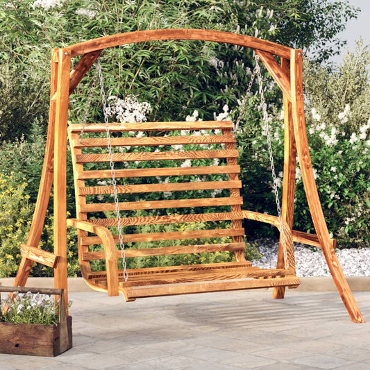 vidaXL Swing Bench Solid Wood Spruce with Teak Finish at Willow and Wine!