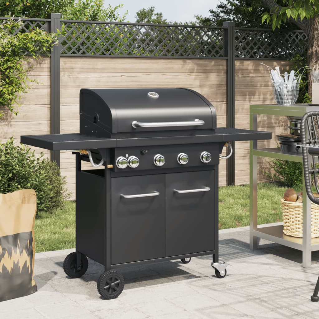 vidaXL Gas BBQ Grill with 5 Burners Black Powder-coated Steel