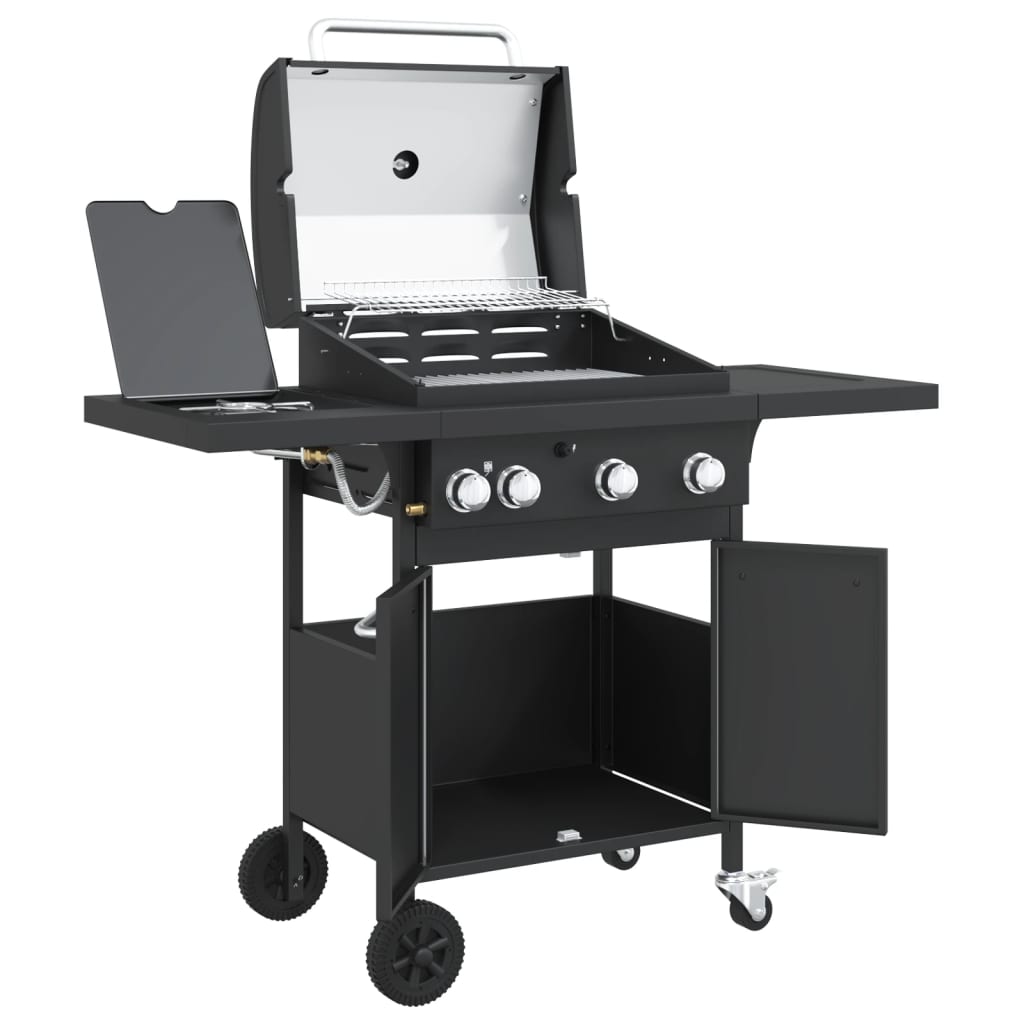 vidaXL Gas BBQ Grill with 4 Burners Black Powder-coated Steel