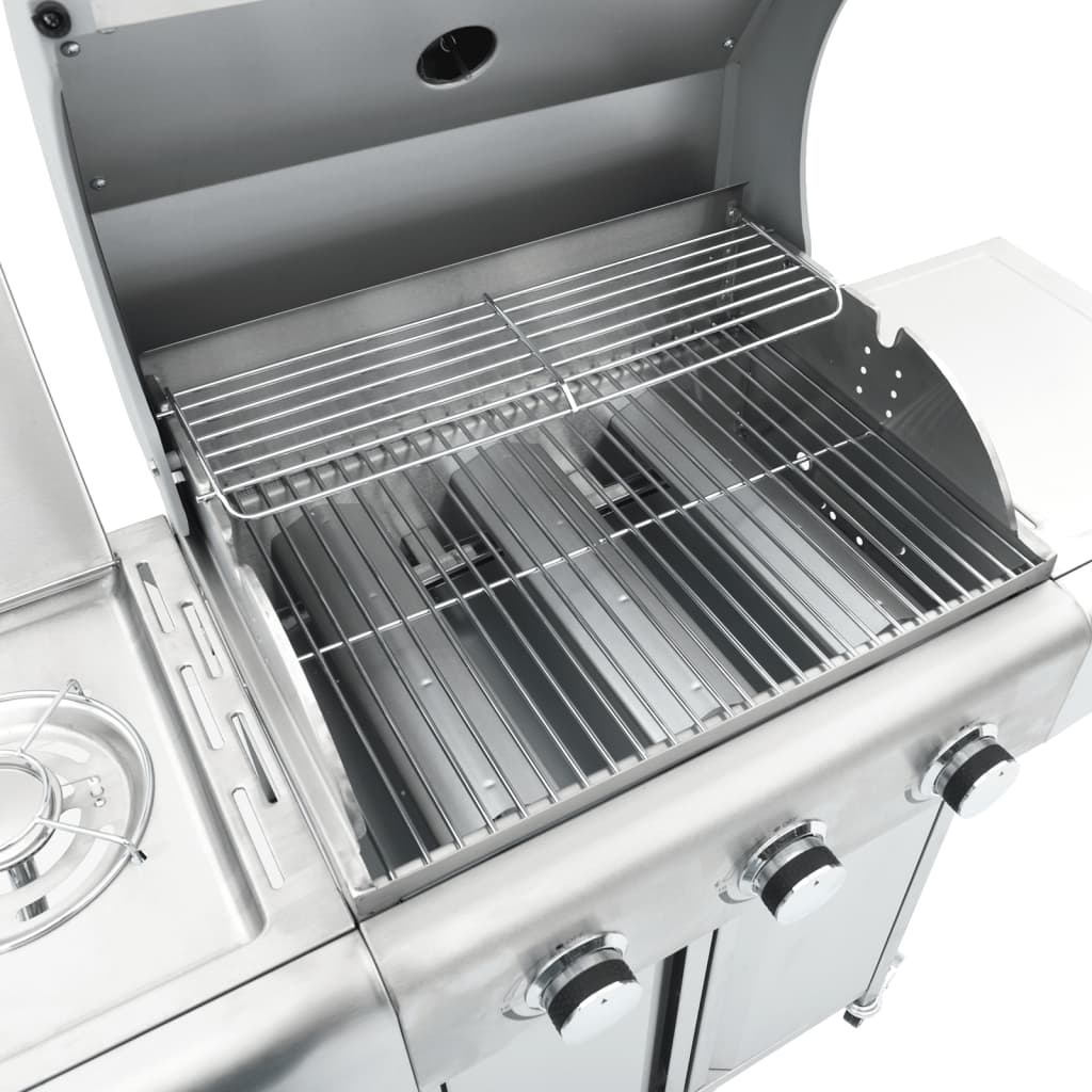 vidaXL Gas BBQ Grill with 4 Burners Silver Stainless Steel