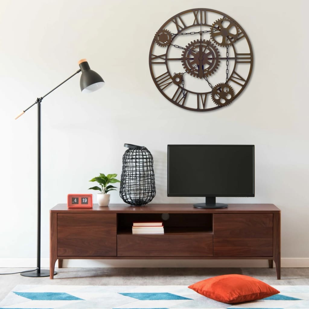 vidaXL Wall Clock Brown 80 cm Metal at Willow and Wine!