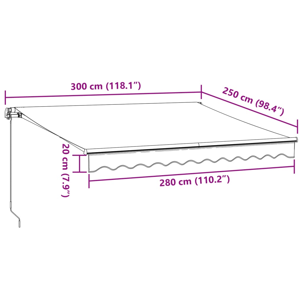 vidaXL Manual Retractable Awning Burgundy 300x250 cm