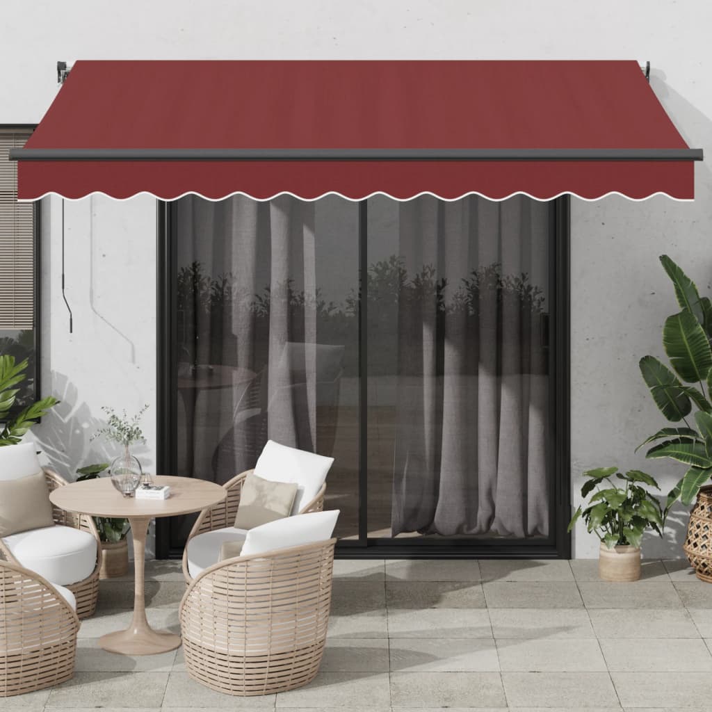 vidaXL Manual Retractable Awning with LEDs Burgundy 350x250 cm