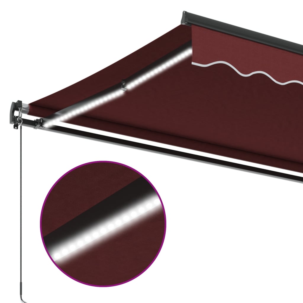 vidaXL Manual Retractable Awning with LEDs Burgundy 300x250 cm