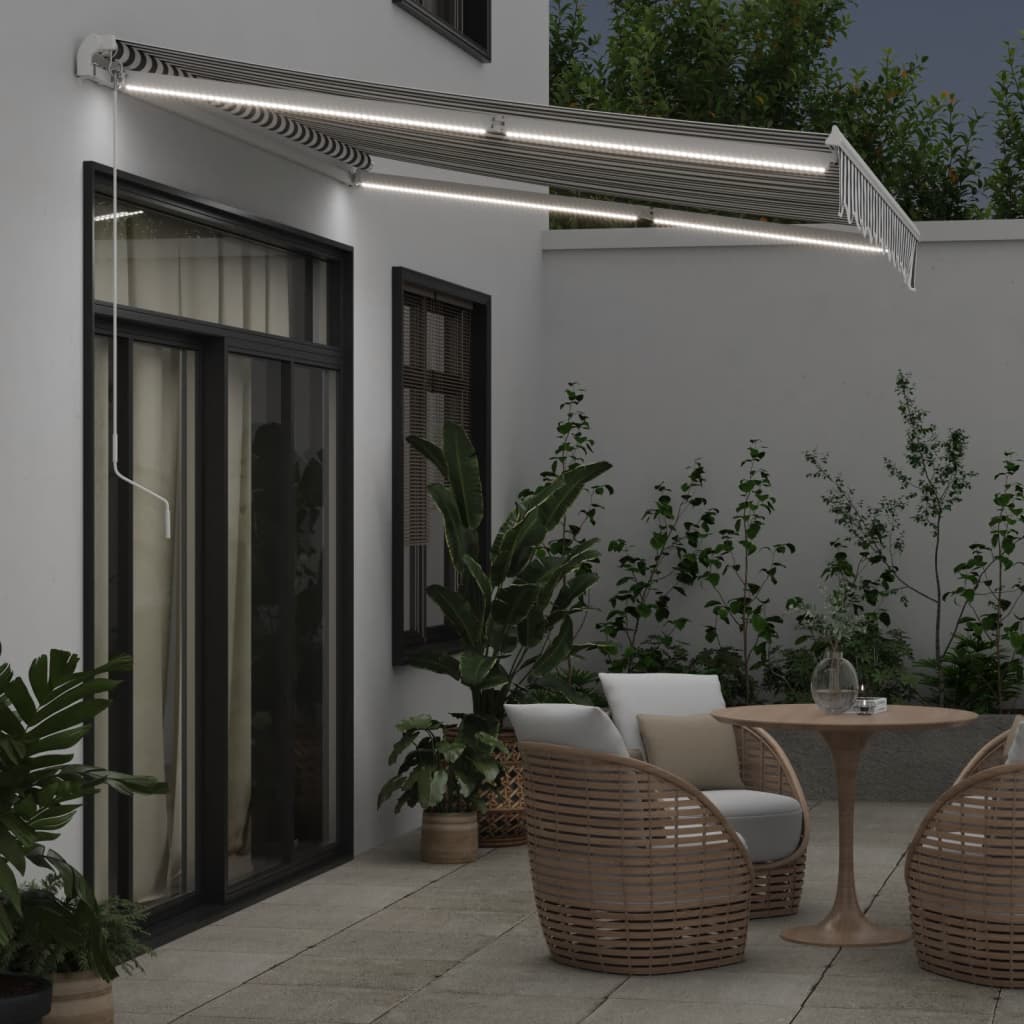 vidaXL Manual Retractable Awning with LED Anthracite&White 300x250 cm