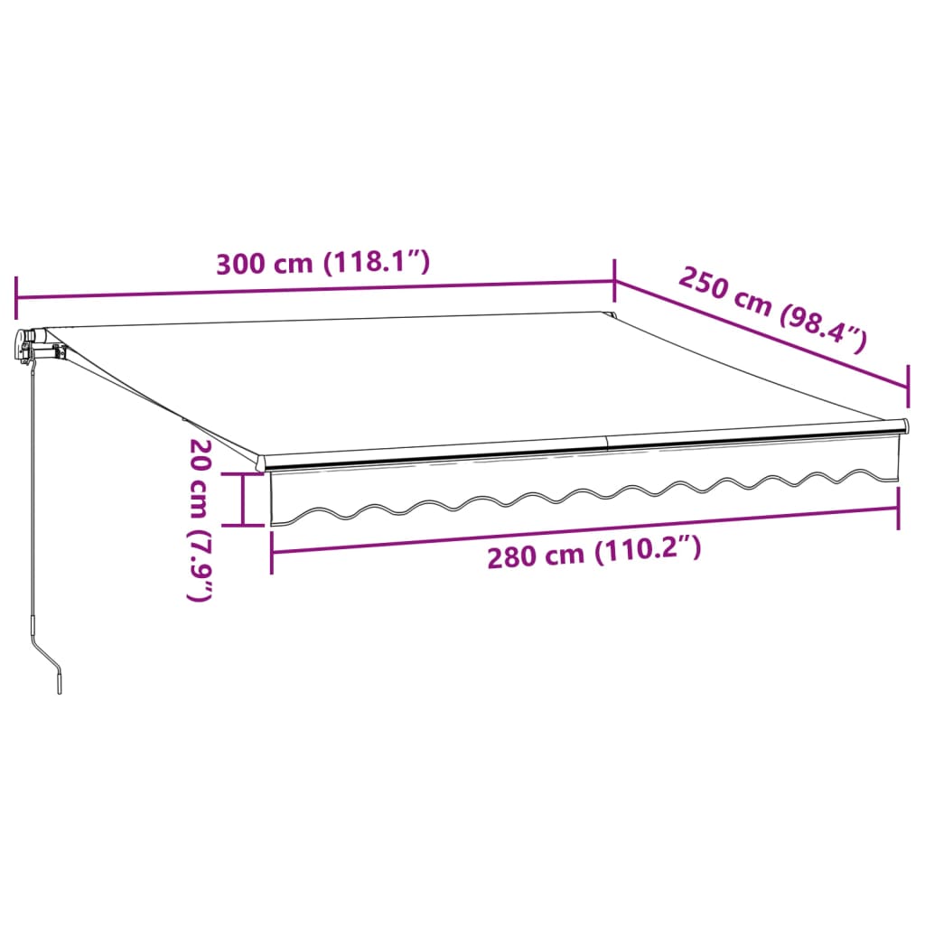 vidaXL Manual Retractable Awning with LED Anthracite&White 300x250 cm